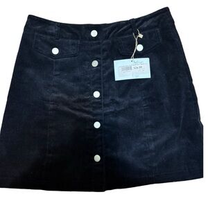 Black Corduroy Button up Mini Skirt